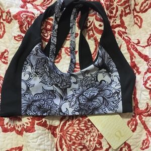 lululemon athletica Black & Light Blue Floral Halter Sports Bra